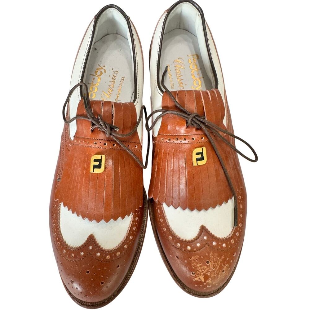 Vintage FootJoy Classics Womens 6.5 B Brown White Leather Kiltie Golf Shoes